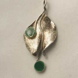 Pendant – Sterling Silver reticulated leaf with enamelled domes