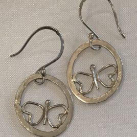 Earring – Sterling silver circle wire with butterfly