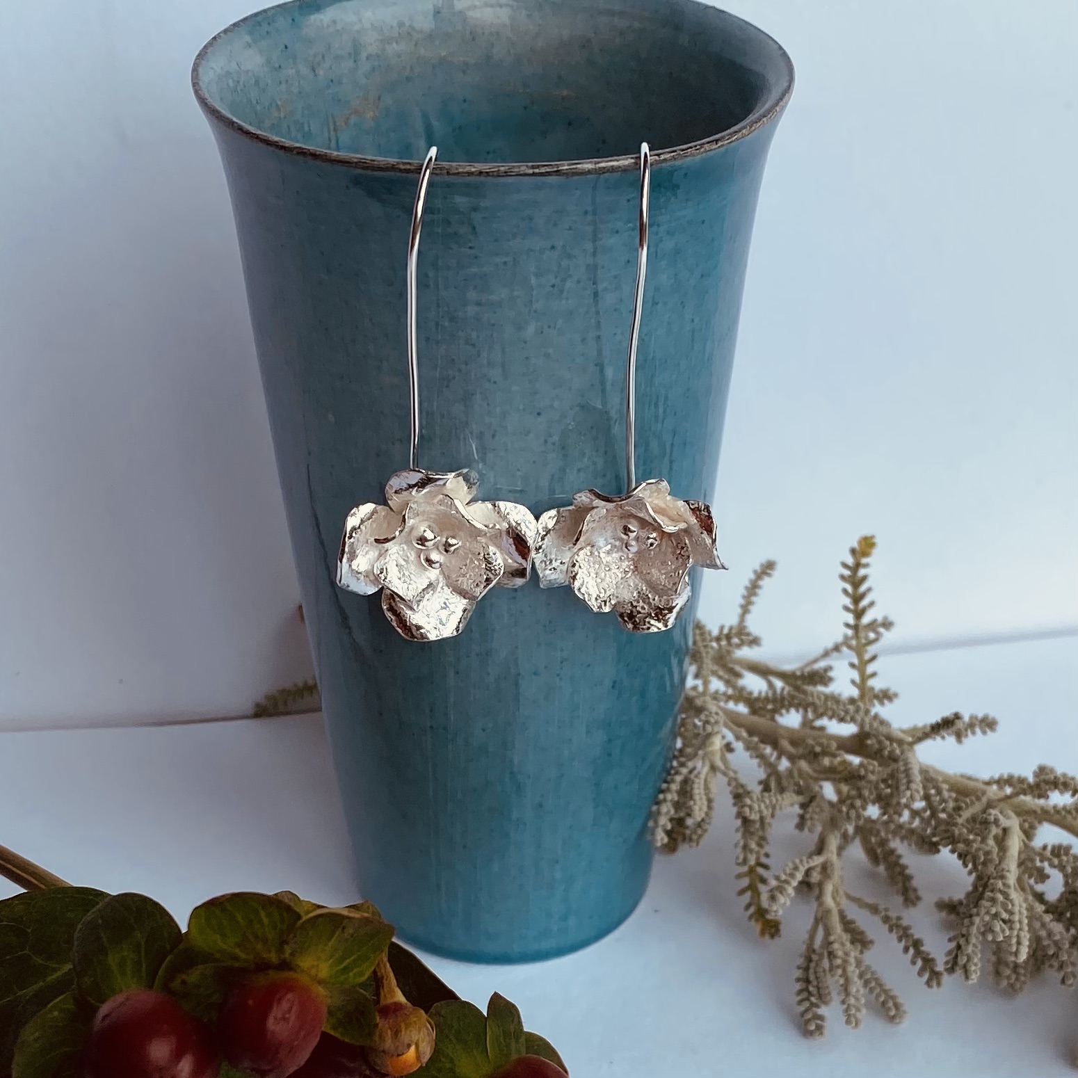 Earrings – Sterling Silver Rose Dangle Earrings