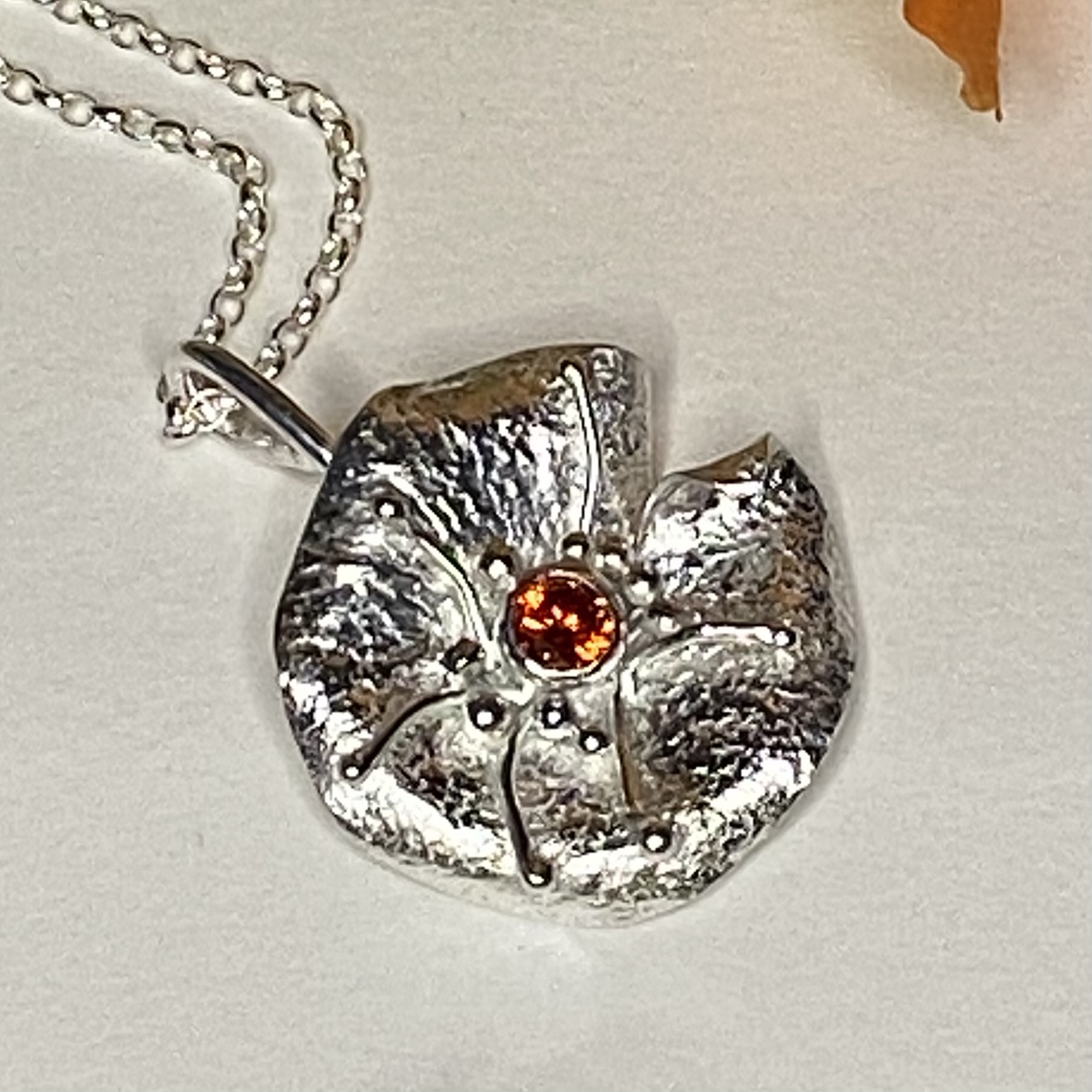 Pendant – Textured and formed sterling silver flower