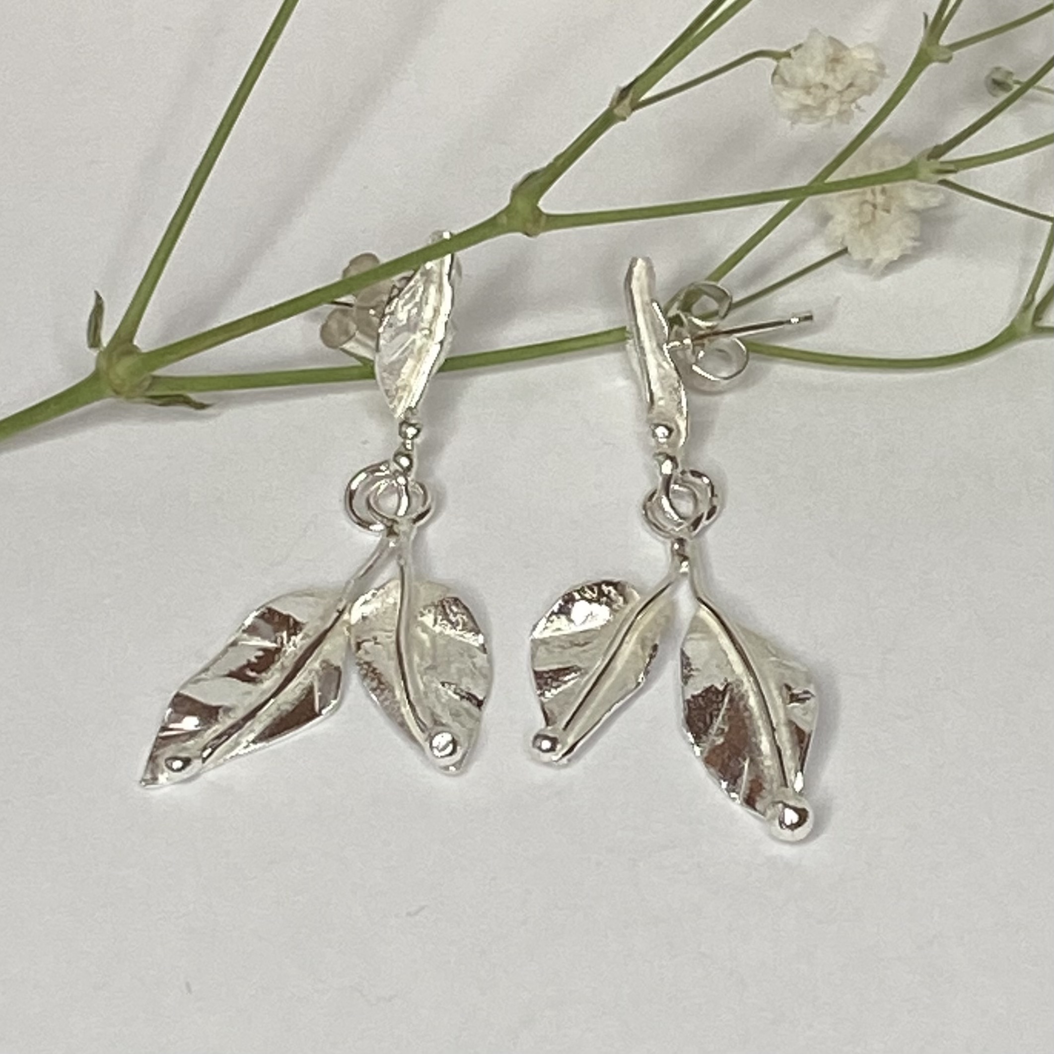 Earrings – Dangly Sterling Silver Leaves