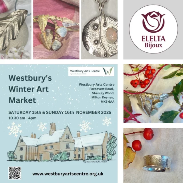 Come and visit us @westburyartscentre  this Saturday 15th and Sunday 16th November, from 10:30am to 4pm.

I’ll be there with my handcrafted jewellery alongside some wonderful local artists and makers. There’ll be lots of beautiful handmade pieces to browse … hope to see you there 💕

Westbury Arts Centre, Foxcovert Road, Shenley Wood, Milton Keynes, MK5 6AA

#westburyartscentre #freyajonesgallery 
#handmadejewellery #supportsmallbusiness #churchlanegallery #bucksartweeksofficial #CreativeCommunity #wintermarkets #JewelleryDesign #BucksArtWeeks #OxfordshireArtWeeks #festiveseason